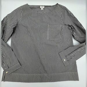 J Crew womens dark gray white striped cotton tunic top blouse preppy coastal NWT